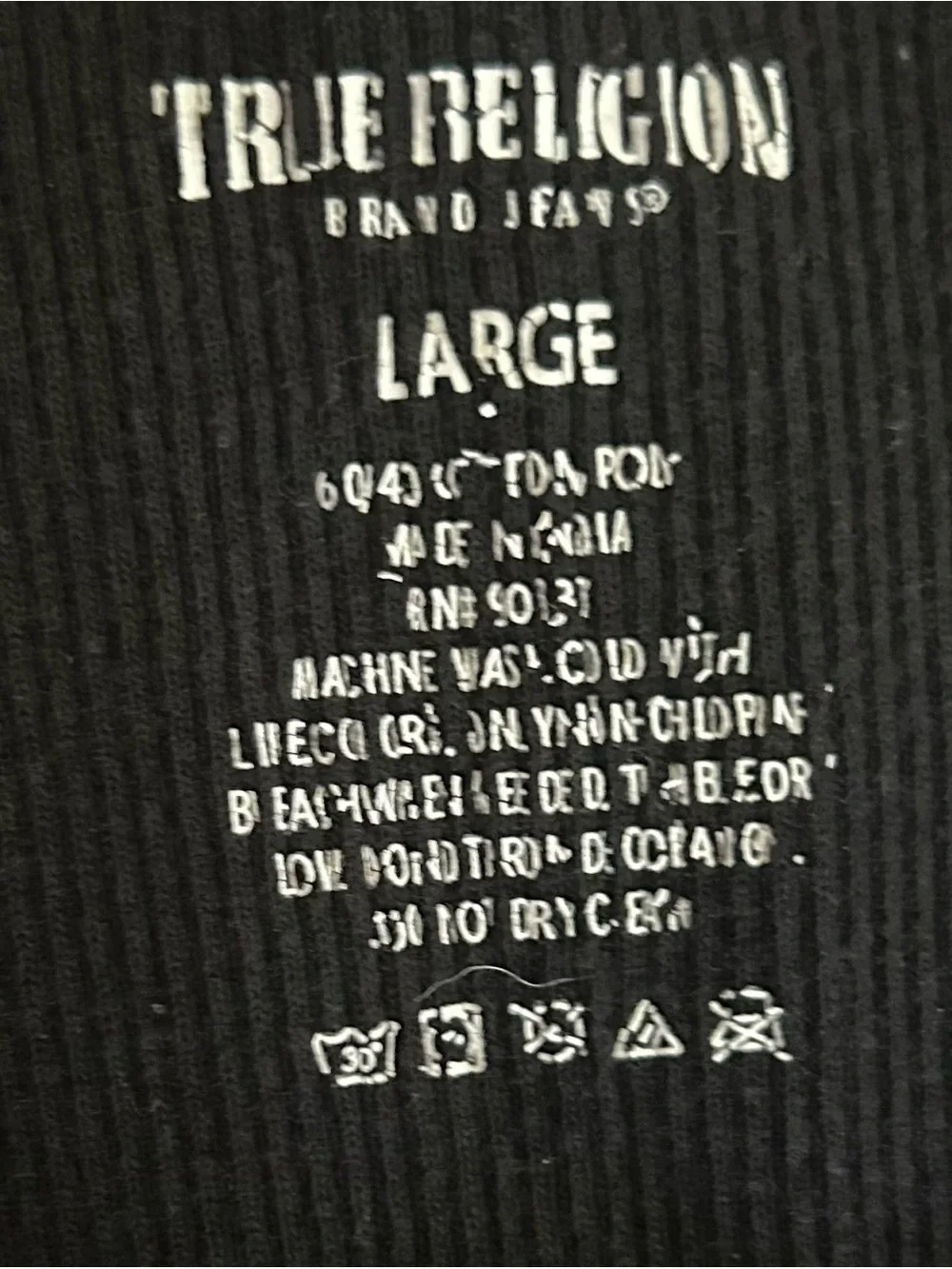 True Religion Black Ribbed Logo Tank